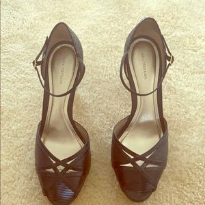 Ann Taylor Leather Black Open Toe Heel